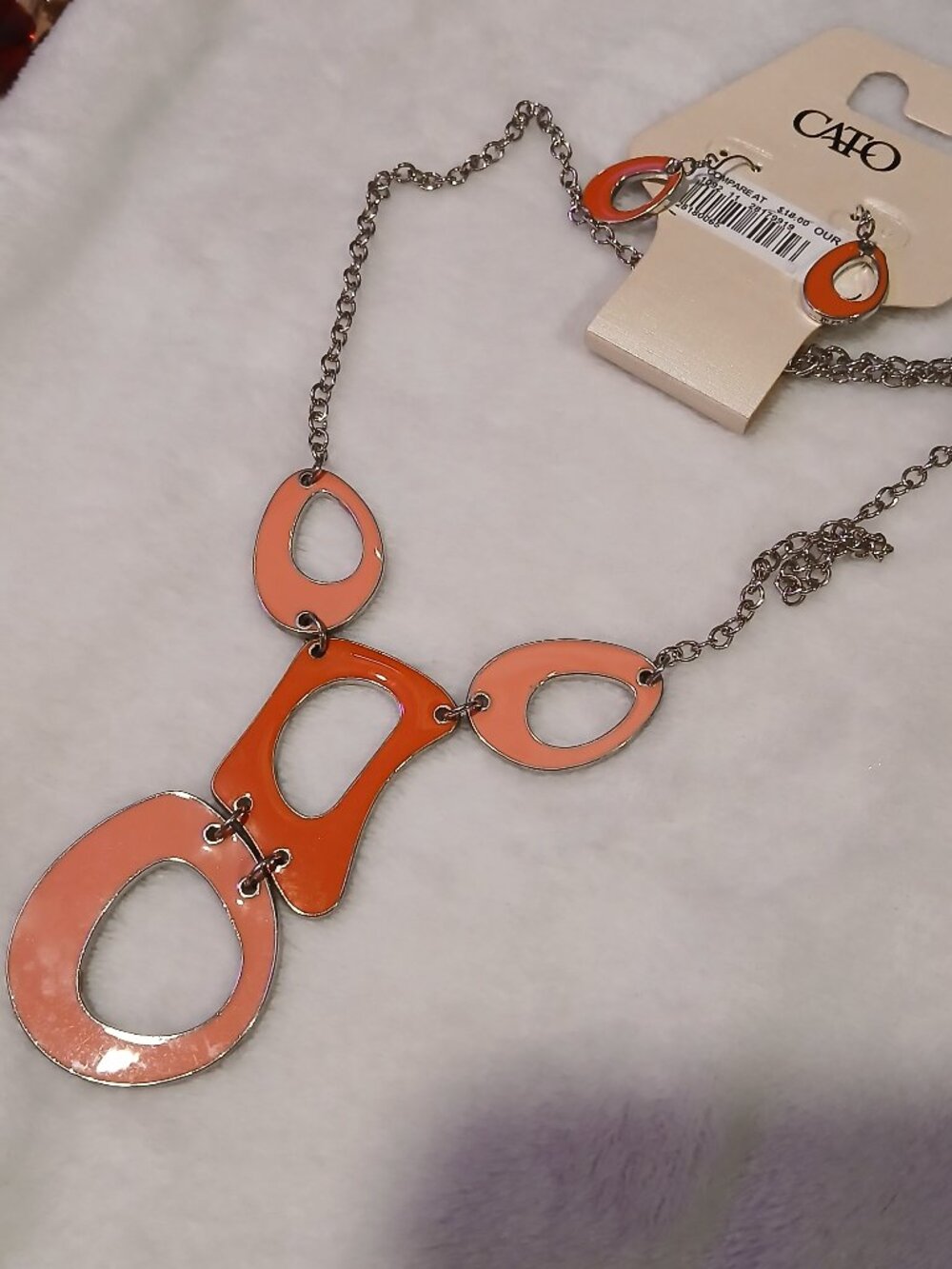 CATO Orange, Coral & Silver-Tone Statement Necklace & Earrings Set